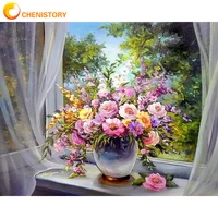 chenistory coloring by number window sill flowers drawing on canvas handpainted art gift picture by number diy handworks home de