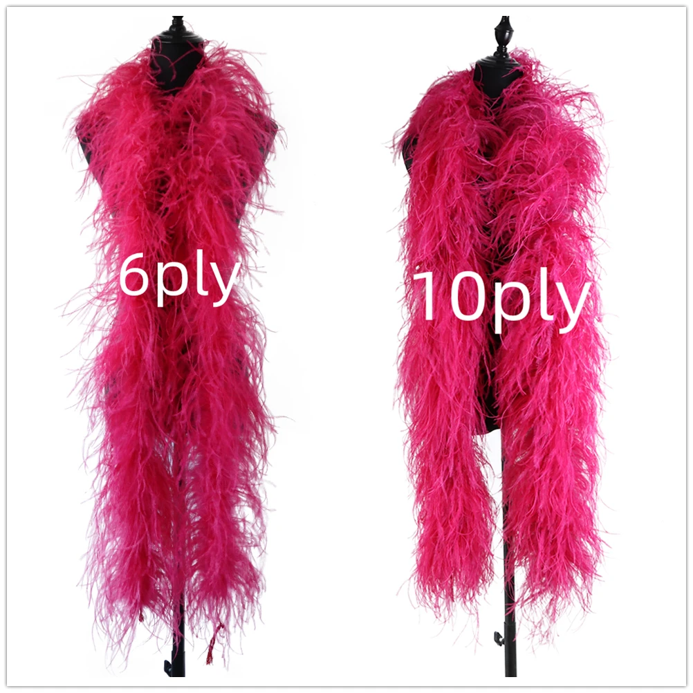 

2 Meters Ostrich Feathers Boa 6PLY 10PLY Real Plumes For Wedding Dress Clothes Sewing Customized feather Shawl Scarf DIY Plumas