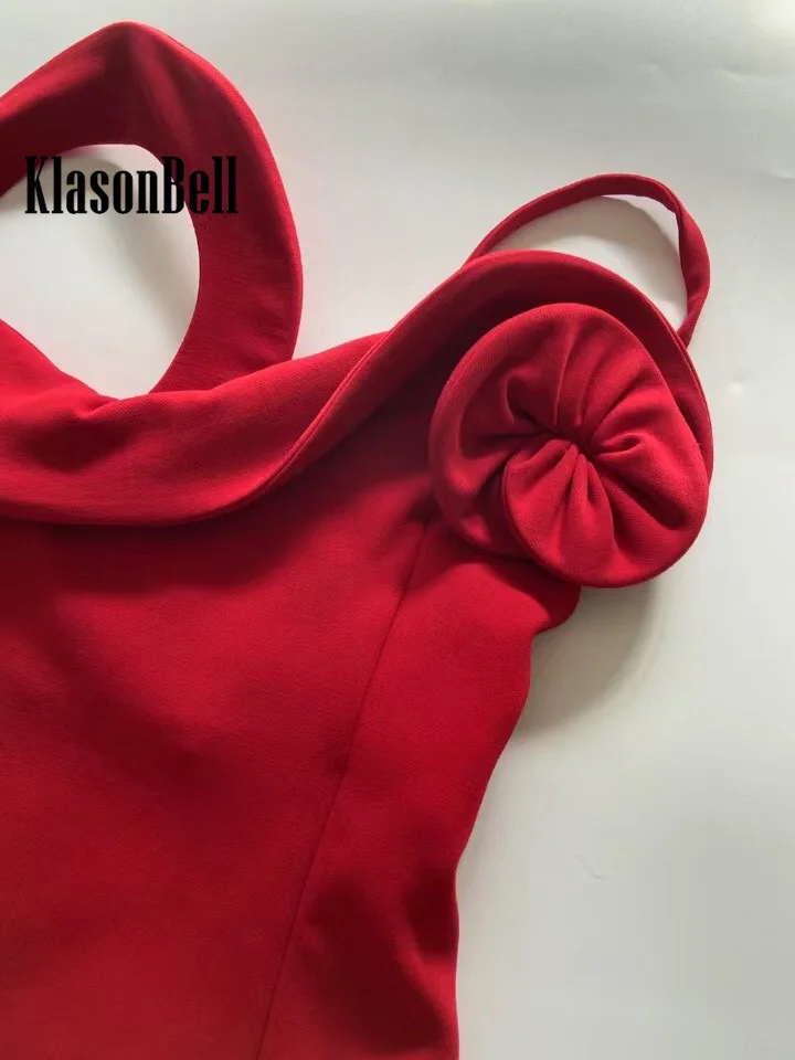 12.16 KlasonBell модное вечернее платье миди с цветочным украшением асимметричное