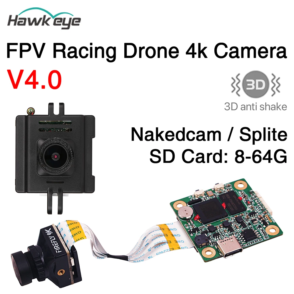 Nakedcam DIY Camera Hawkeye Firefly Splite FPV Camera Drone 4k Camera V4.0 3D Gyroflow FOV 170 DVR Micro Drone RC Car Parts