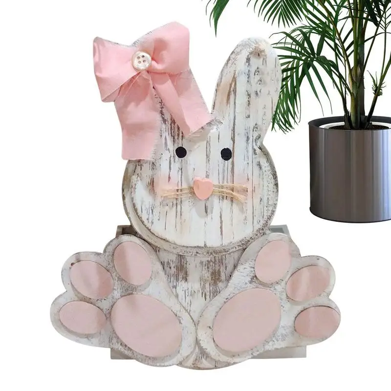 

Bunny Planter Rabbit Wooden Tabletop Succulent Pots Festival Rabbit Planter For New Year Presents Novelty Animal Flower Pots For