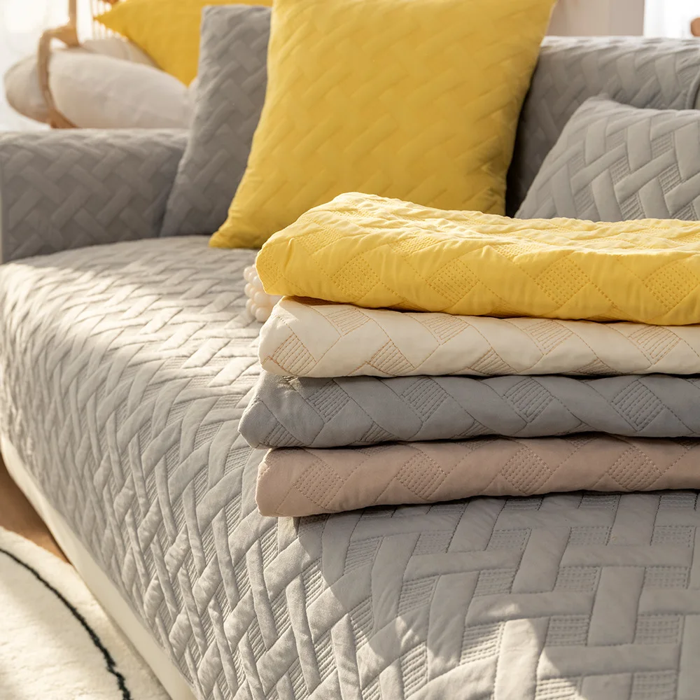 

Cotton Sofa Covers Solid Color Modern Living Room Anti-slip Combination Sofa Cushion Cover Full Cover Furniture Dust Protection
