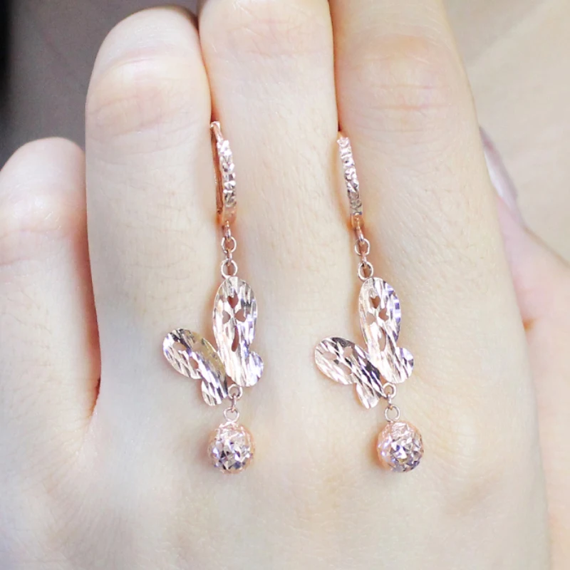 585 purple gold light luxury butterfly tassel earrings for women14k rose romantic hollow design exquisite wedding jewelry