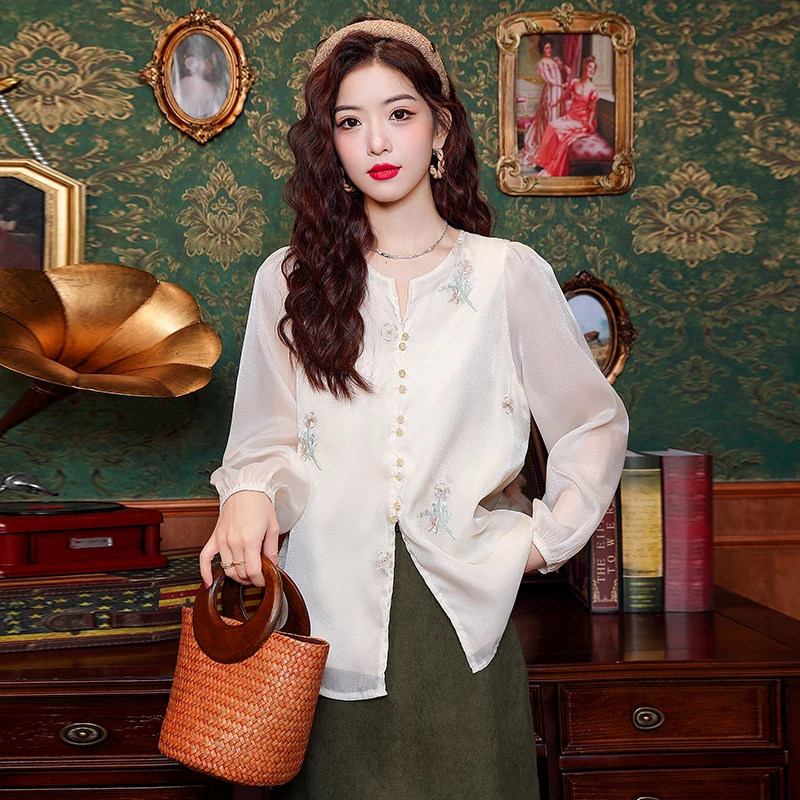 Новая модная женская блузка с длинным рукавом и круглым вырезом Повседневная