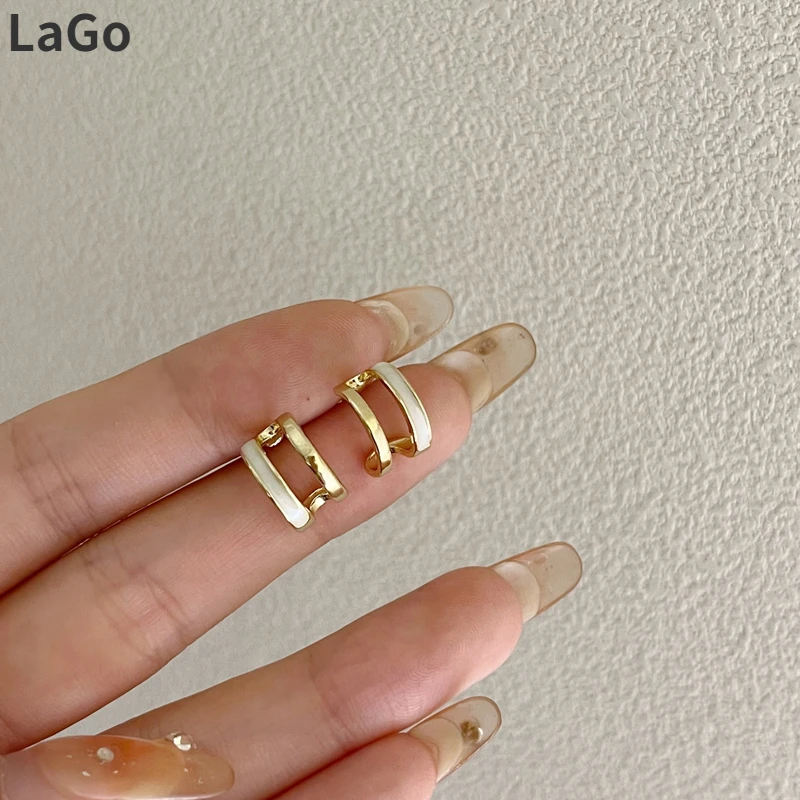 

Trendy Jewelry 925 Silver Needle Gold Color Stud Earring Hot Sale Simply Design Metal With White Enamel Earrings For Women Gifts