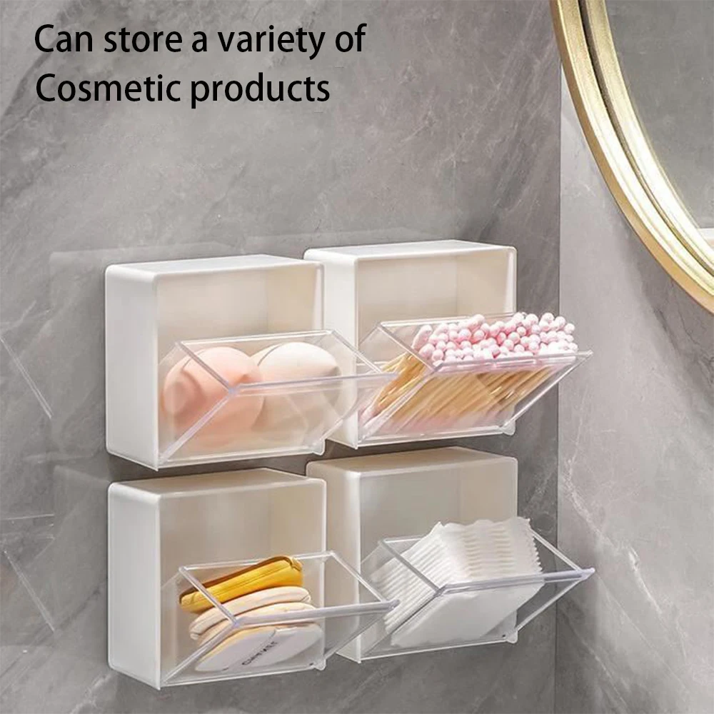 

1 Set Wall Mounted Transparent Storage Case Waterproof Punch-free Wall Mounted Hair Band Cotton Swab Storage Box Home Supplies