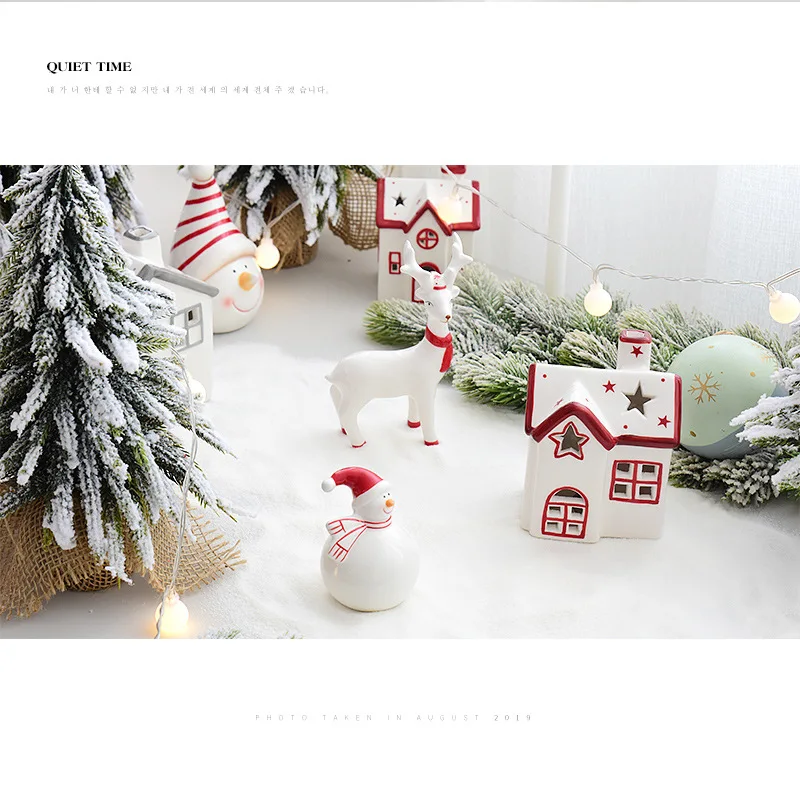 Ceramic Ornaments Christmas Nordic Ins Snow House with Lights Creative Small Ornaments House Gifts Decorations Home Decore