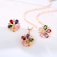 grier new colorful rose gold zircon flower set bridal weddin women earrings necklace pendant party jewelry gift free shipping