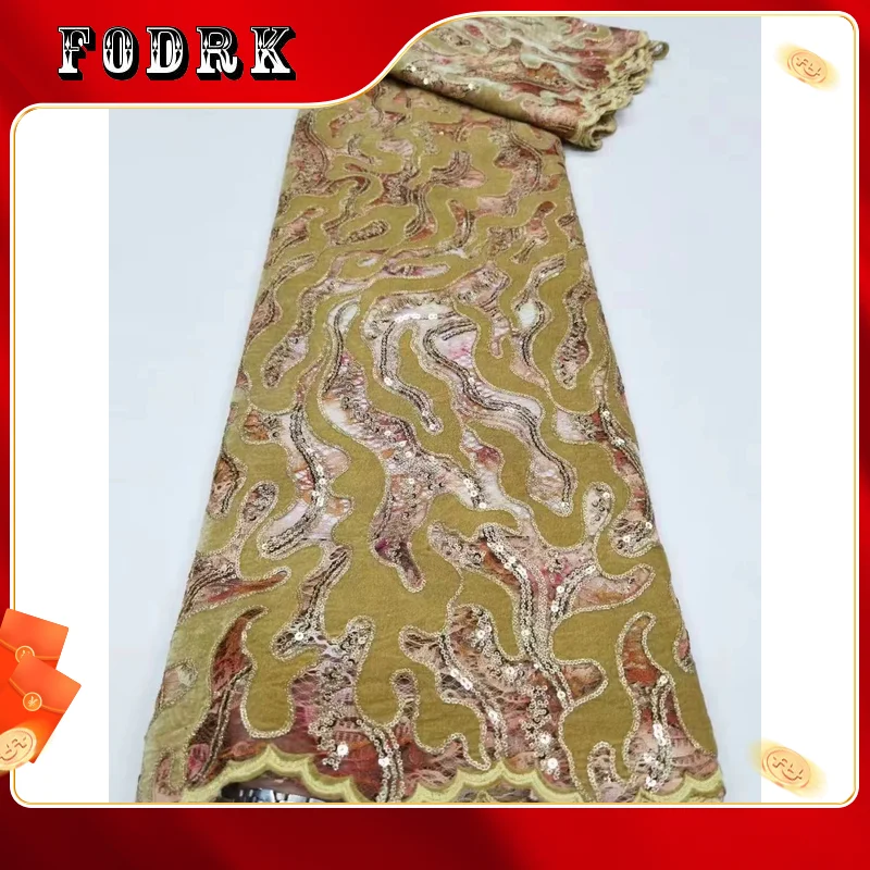 

2023 Newest Arrival Velvet Lace Fabric African Lace Fabric High Quality Nigerian Sequins Lace Fabric for Sewing