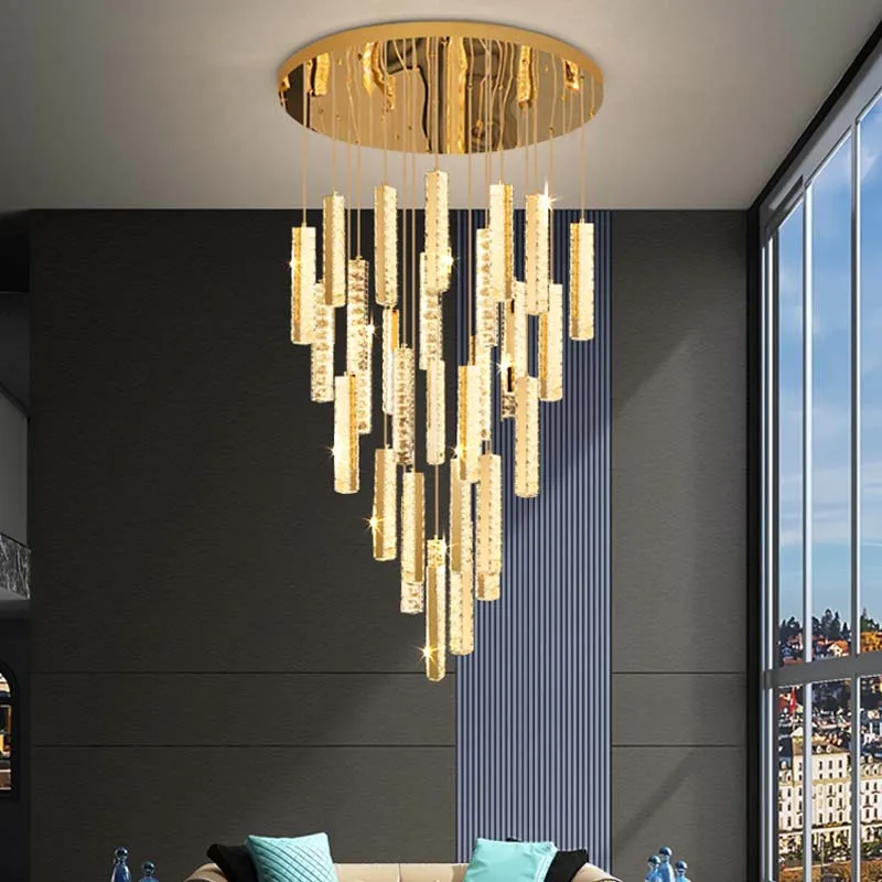 Современная роскошная хрустальная люстра в скандинавском стиле золотистая