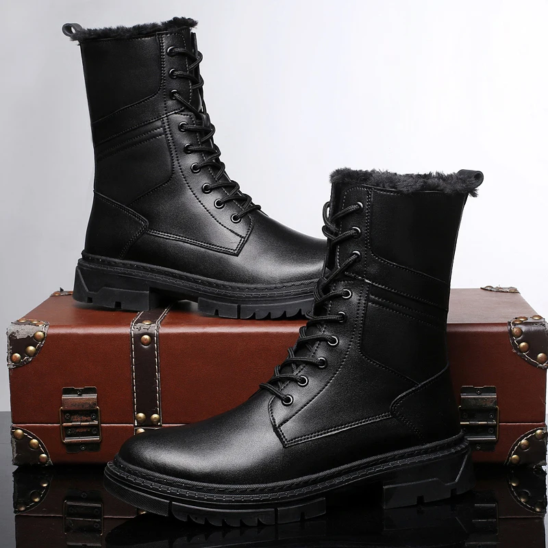 2022 New Men's Winter Boots Casual Leather Shoes Male Waterproof Warm Snow Boot  Plus Size 38-49 Military Boots For Men Hot Sale