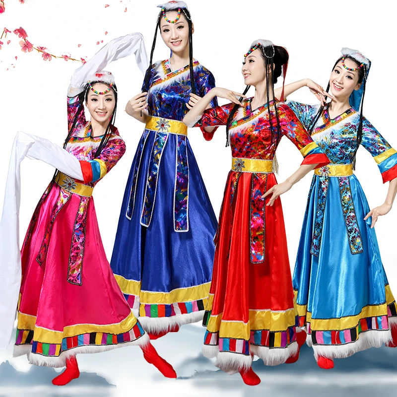 

National Dance Stage Wear Women Classical Mongolian Performance Dress Ancient Tibetan Folk Dance Ethnic Traditional Dance Dress