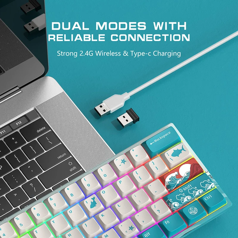 2022 new xvx m61 mechanical keyboard coral sea japaness theme wireless gamer keyboard rgb backlit for pc gamer gateron switch free global shipping