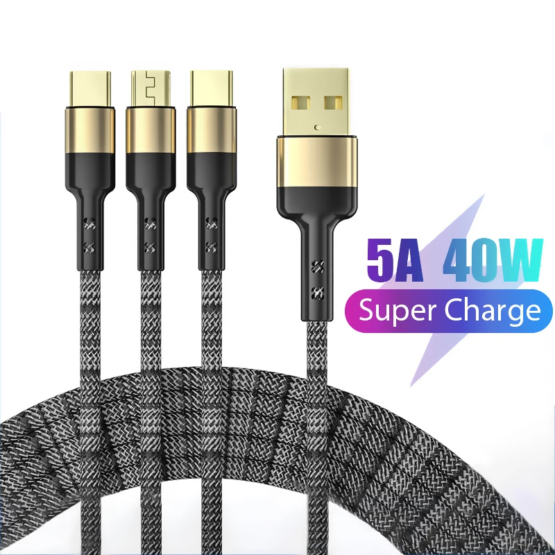 

3 в 1 кабель для быстрой зарядки для Samsung S20 S21 Xiaomi Poco Huawei Micro USB Type C передача данных Быстрая зарядка стандартный провод