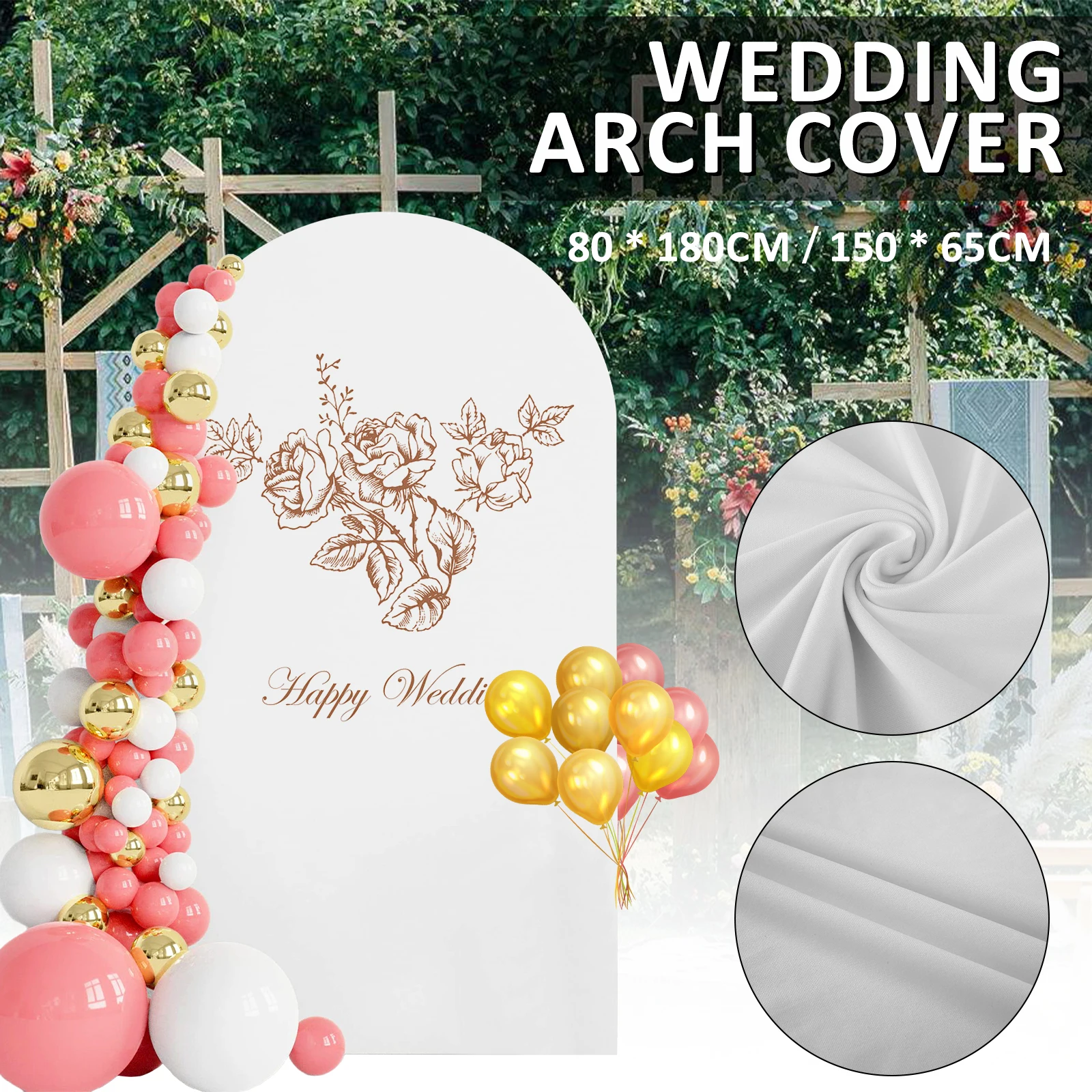 

New Wedding Arch Cover Set with 56 Balloons 2-Sided Stretchy Arch Backdrop Stands Cover Polyester Round Top Backdrop Arch Stand