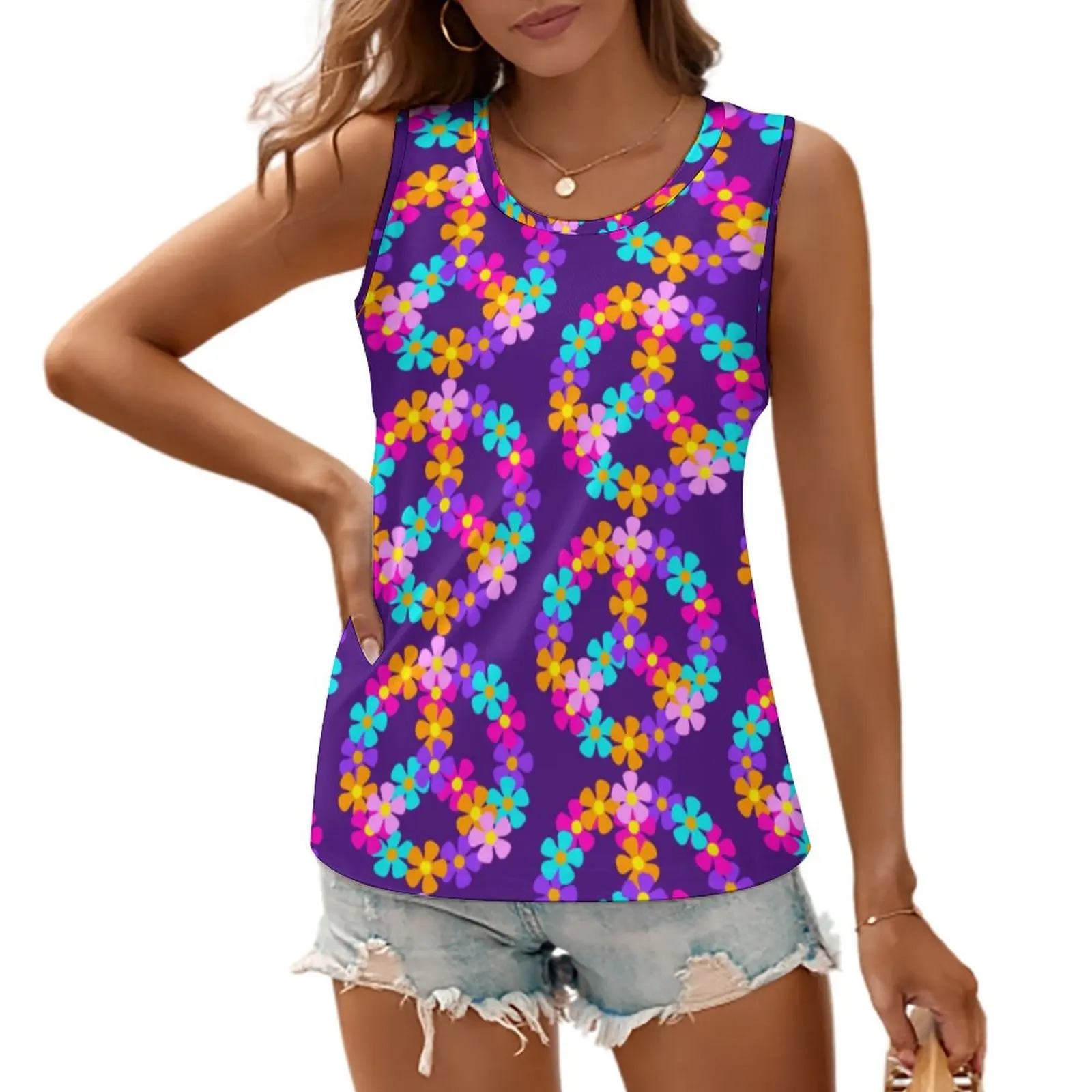 

Майка с яркими цветами, модная уличная одежда с цветочным принтом, жилет для фитнеса, Базовая рубашка оверсайз с графическим принтом, на лет...