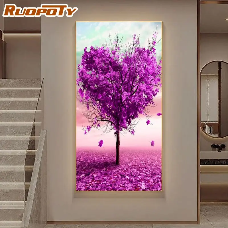 

RUOPOTY 60×75cm Frame Heart Tree DIY Painting By Numbers Canvas Drawing Handpainted Kits Acrylic Paints Unique Gift Wall Decor