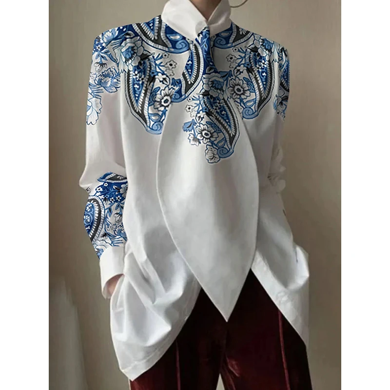 Женские повседневные топы Tinaa с разрезом свободные блузки длинным рукавом и