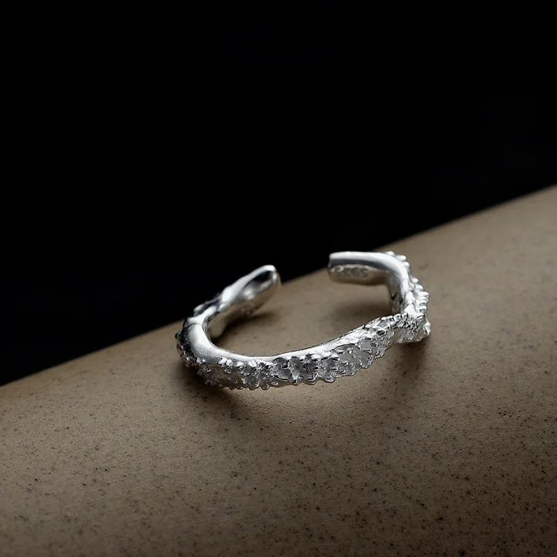 

Youth of Vigor Alien Texture Narrow Solid 925 Silver Ring Matte Chunky Irregular Party Open Band Rings R1247