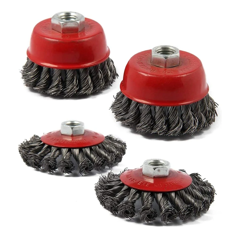 

4-Piece Set Of 75Mm/100Mm Wire Wheel Cup Brush Kit Suitable For Internal Teeth Of Angle Grinder M14 Set Kit
