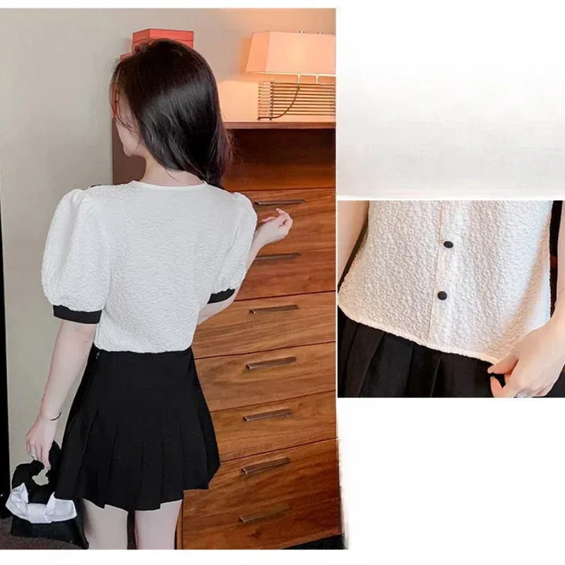 Летняя женская одежда 2024 модная шифоновая рубашка с пышными рукавами и коротким