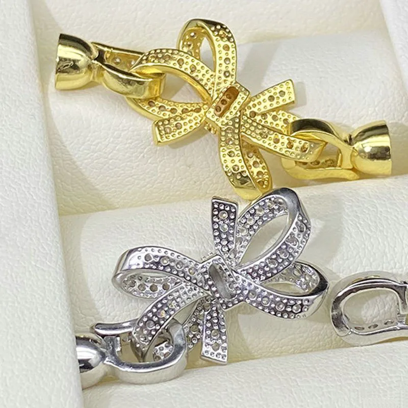 42mm X 16mm Love Knot Clasp Decorative Buckle Platinum Plated And Copper Zirconia Inlay For Chain Necklace Removable Both Sides