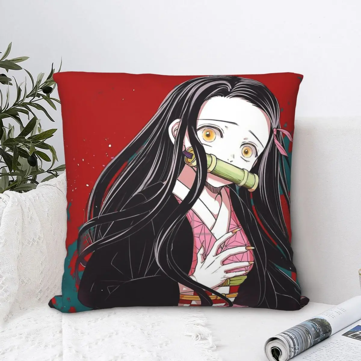 

Красная декоративная подушка Nezuko, чехол для кресла, рассекающая демонов