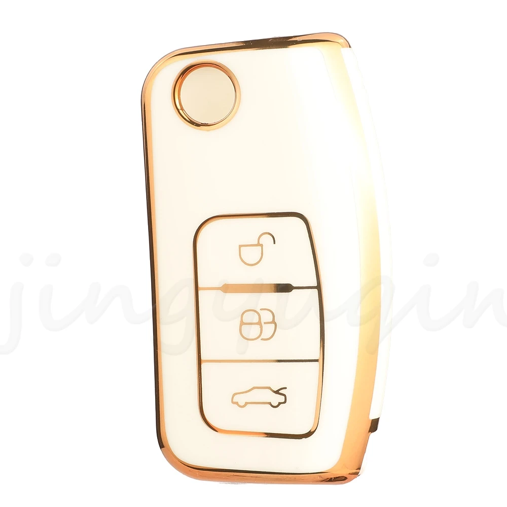 

Jingyuqin для Ford Fiesta Focus Ecosport Kuga Escape Falcon B-Max C-Max Eco Sport Galaxy с золотыми краями чехол для автомобильного ключа с дистанционным управлением