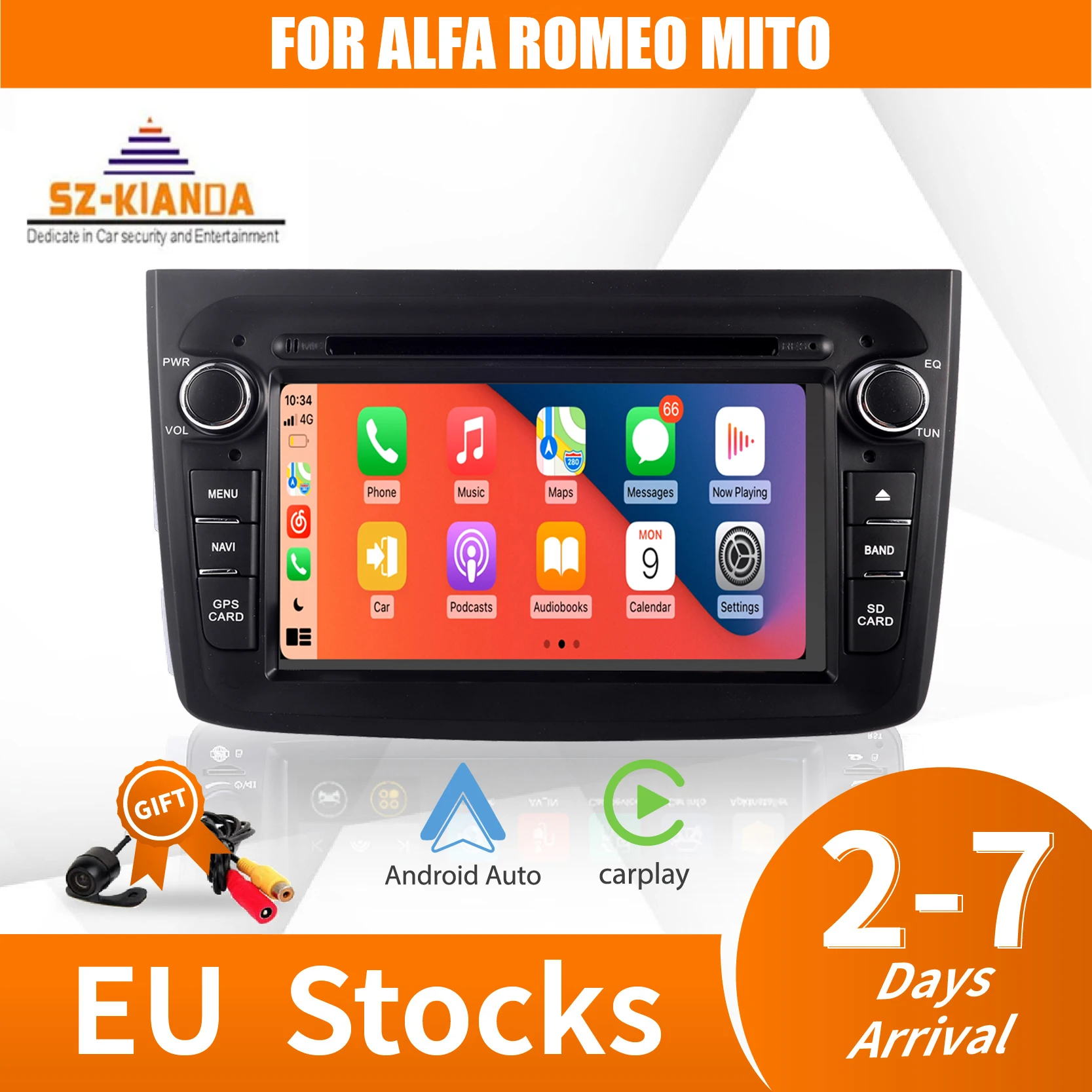 Carplay 7Touch Screen Android 11 Car DVD Player for Alfa Romeo Mito Wifi Car Radio Stereo GPS Navigation Bluetooth Rear Camera