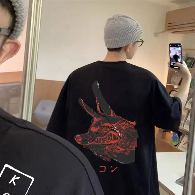 

Anime Chainsaw Man Oversized Tshirt Hayakawa Aki Fox Devil Kon Harajuku Print T Shirt Men Cotton T-shirts Men Women Manga Tees