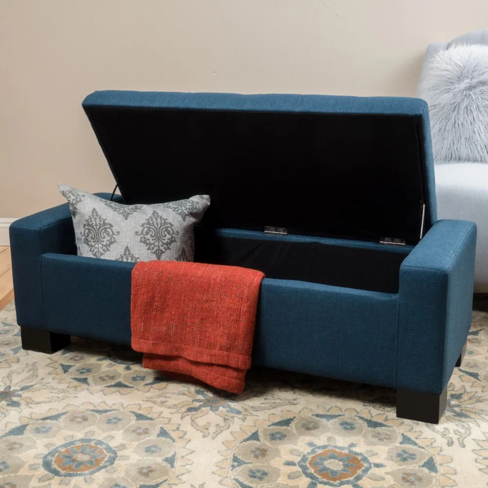 

Noble House Henry Contemporary Tufted Fabric Storage Ottoman Bench, Dark Blue