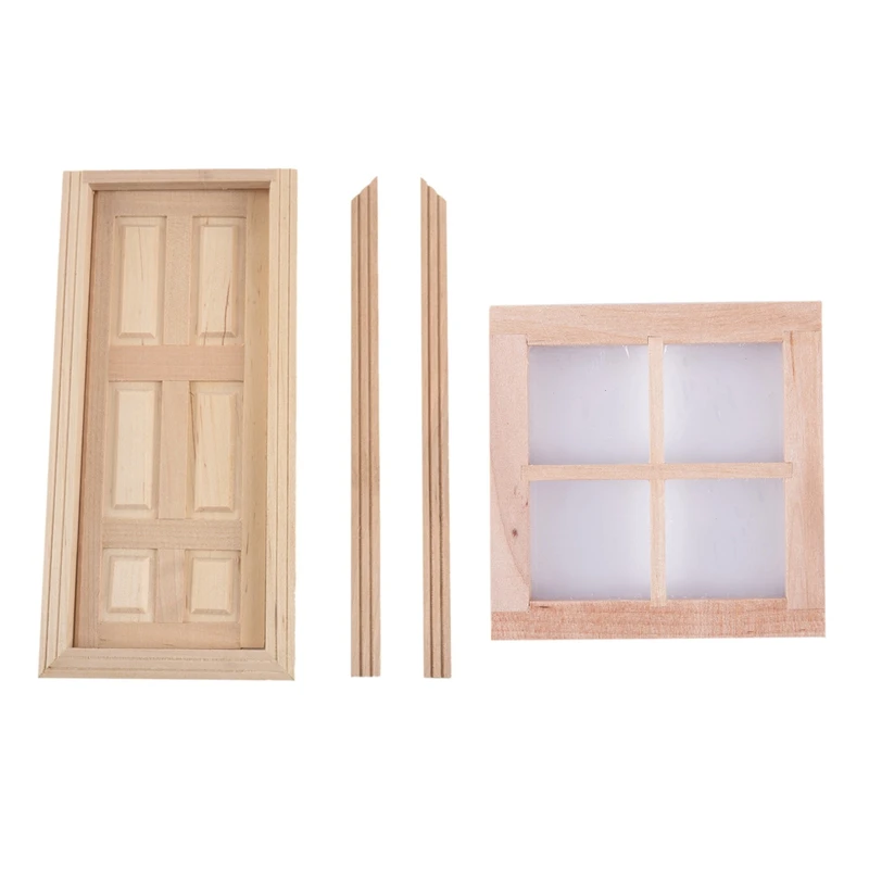 

1/12 миниатюрная 6-панельная интерьерная деревянная дверь для кукольного домика «сделай сам» с миниатюрным деревянным 4-панельным окном аксе...