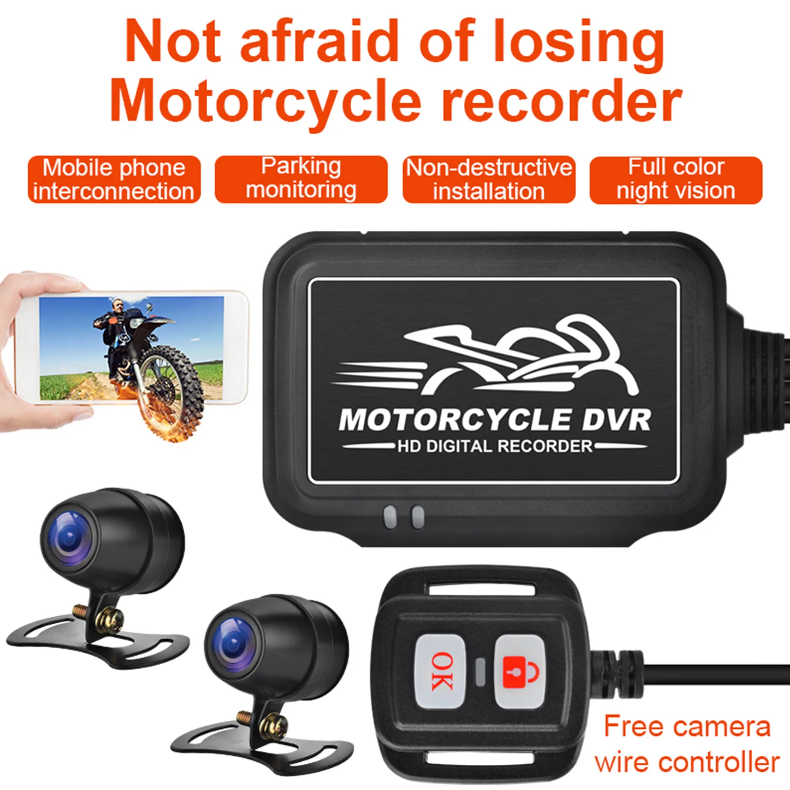 Motorcycle Dash Cam Motorcycle Camera Recorder 150 Degree Wide Angle Motorcycle Dash Cam Night Vision Dual 1080P Front And Rear enlarge