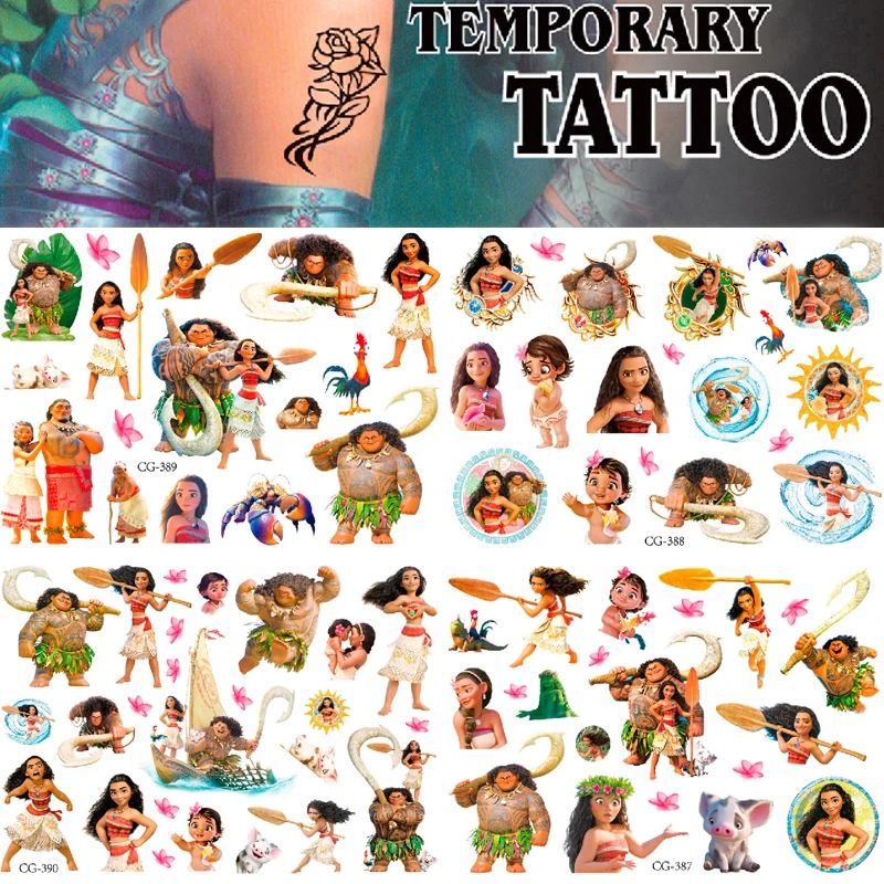 Картинка временной татуировки Моана от Disney в стиле мультфильма стикеры аниме на руку, лицо и руки фейковые наклейки на тело детской игрушки декор.