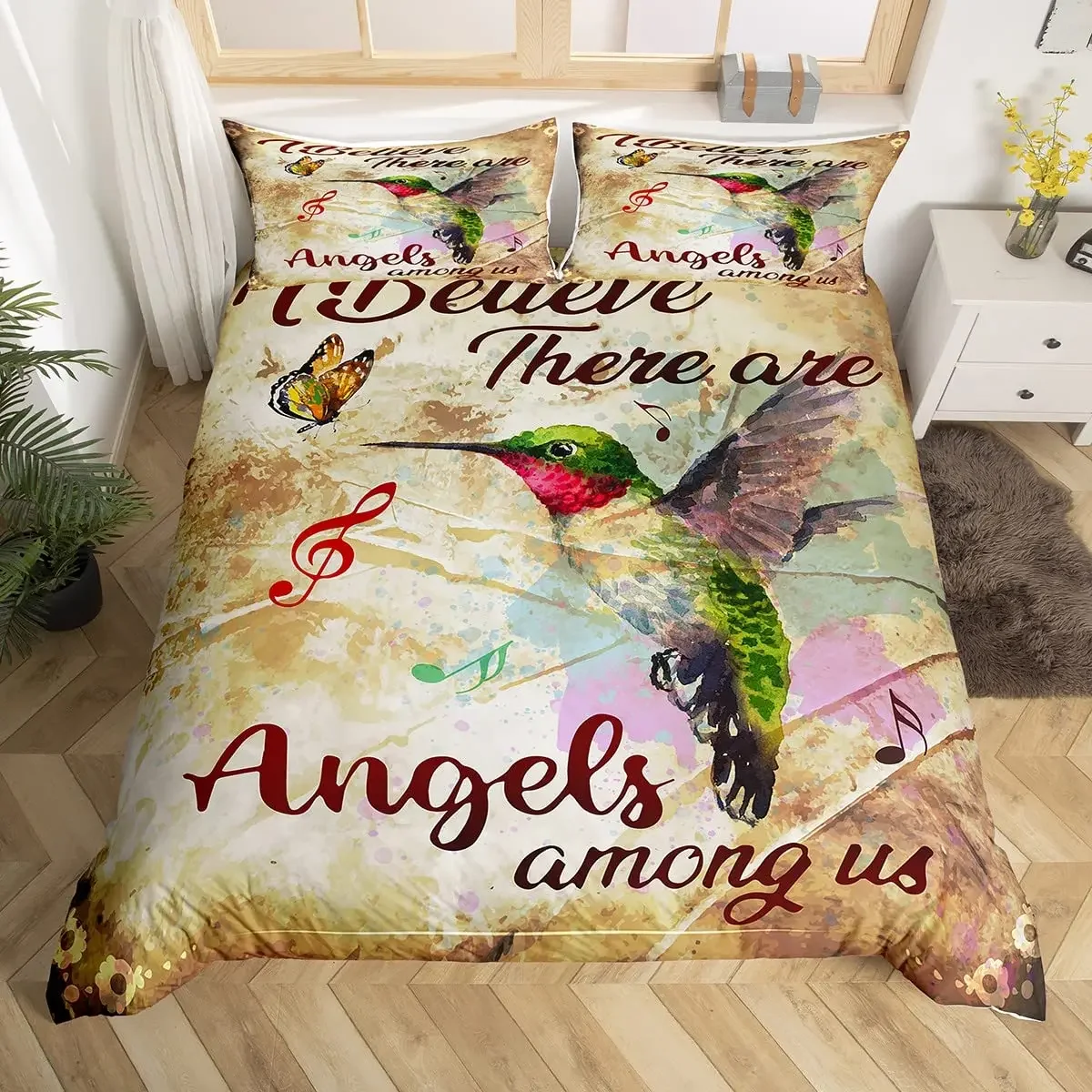 Полноразмерный комплект пододеяльников с колибри для девочек сад птицы