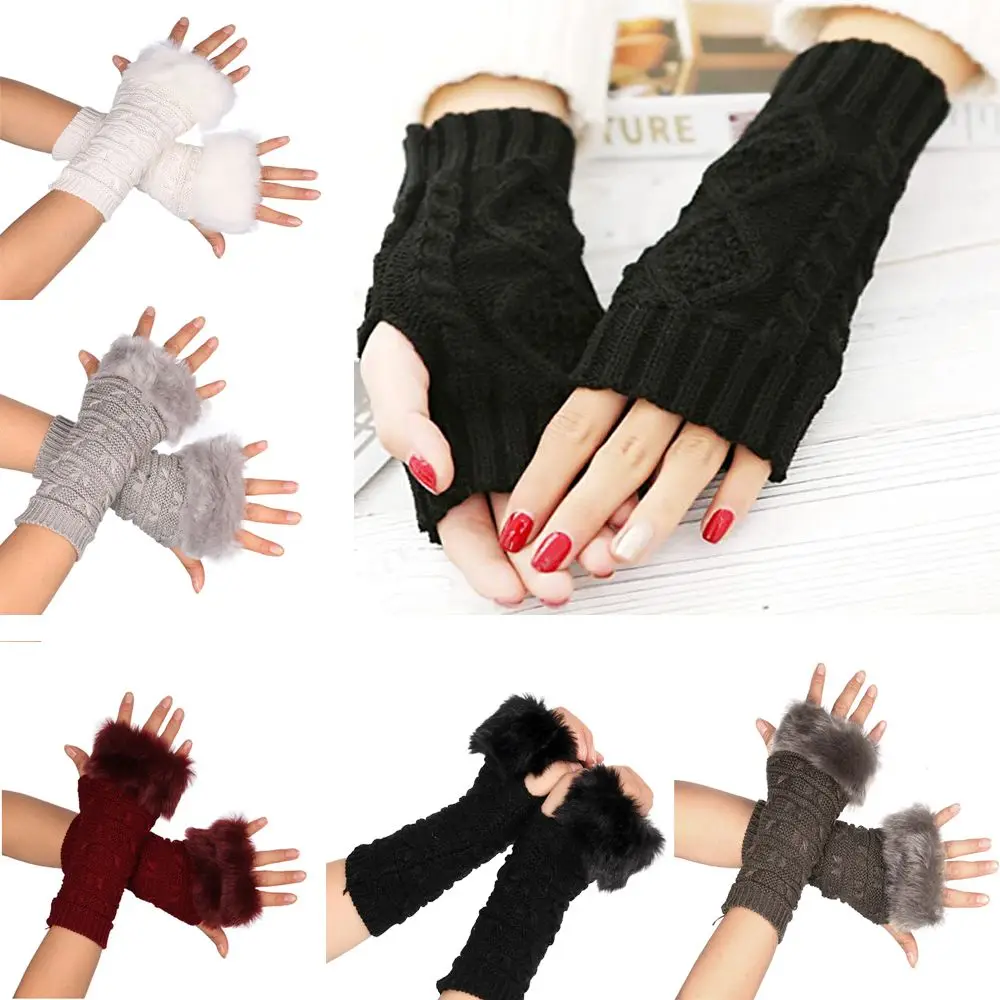 

Gloves Warm Arm Sleeves Knitted Arm Sleeve Women Winter Glove Hemp Gloves All-match Furry Sleeves Fingerless Glove