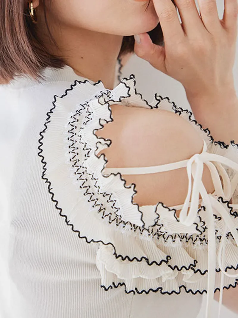 

NEW 2023 Japanese Style New Arrival Pullover Women Off Shoulder Lace Up Fungus Edge Knitted Tops Patchwork Slim Gentle Jumper