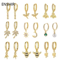 enshir 1 pair silver plated gold color copper zircon drop earrings for women rock punk fashion irregular pendientes jewelry