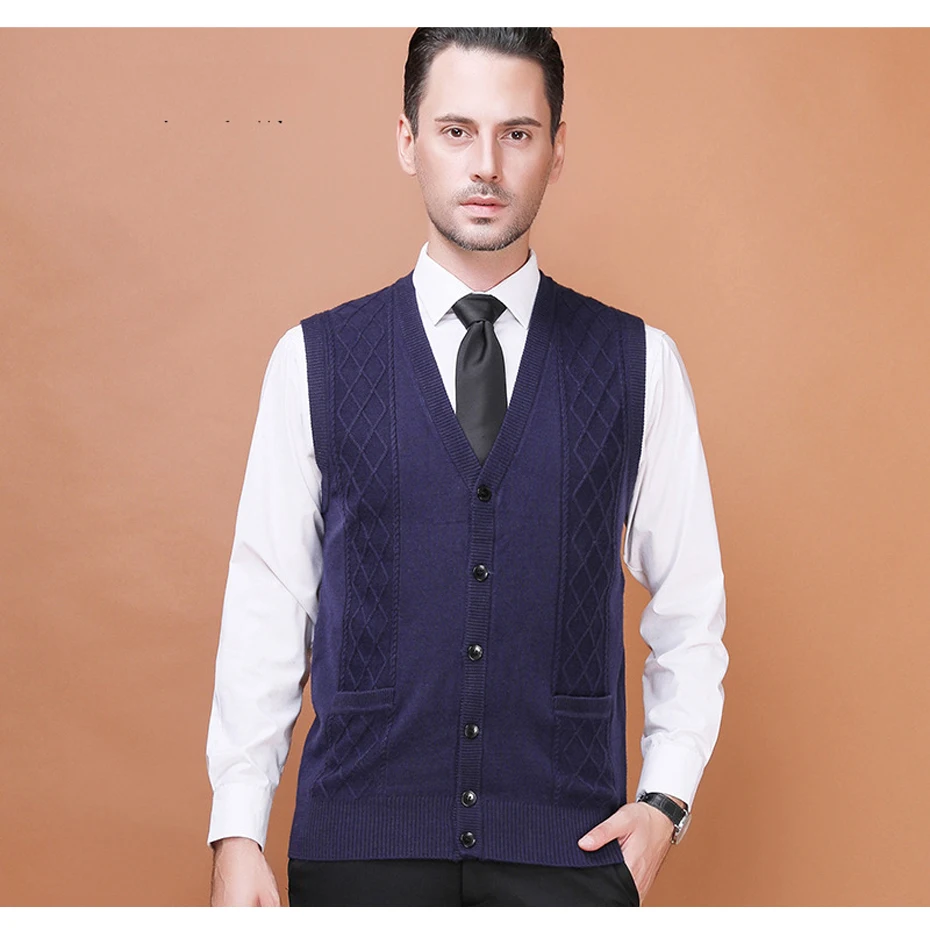 

Новое поступление, мужской свитер, осенний мужской кардиган, без рукавов, на пуговицах, базовый вязаный жилет, модная мужская одежда