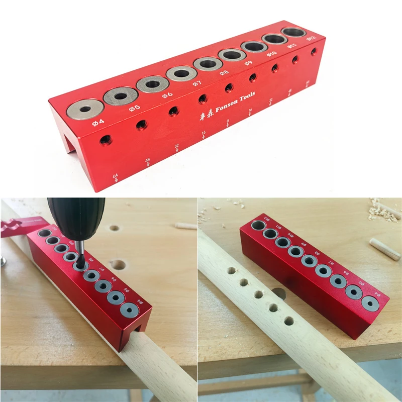 

Doweling Jig Pocket Hole Jig 4mm-12mm Self-centering Log Tenon Vertical Drilling Guide Hole Locator Puncher Kit Woodworking Tool