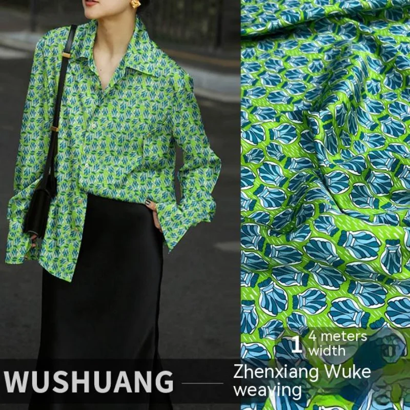 

Stretch Twill Mulberry Silk Fabric Material DIY Sewing Green Dyed Draped Suit Shirt Silky Wholesale Cloth by the Meter