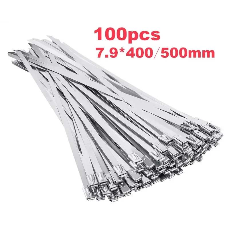

100 шт., ширина 7,9 мм, стяжка на молнии из нержавеющей стали, выхлопная обертка с покрытием, фиксирующие кабельные стяжки, многофункциональные фиксирующие кабельные металлические стяжки на молнии