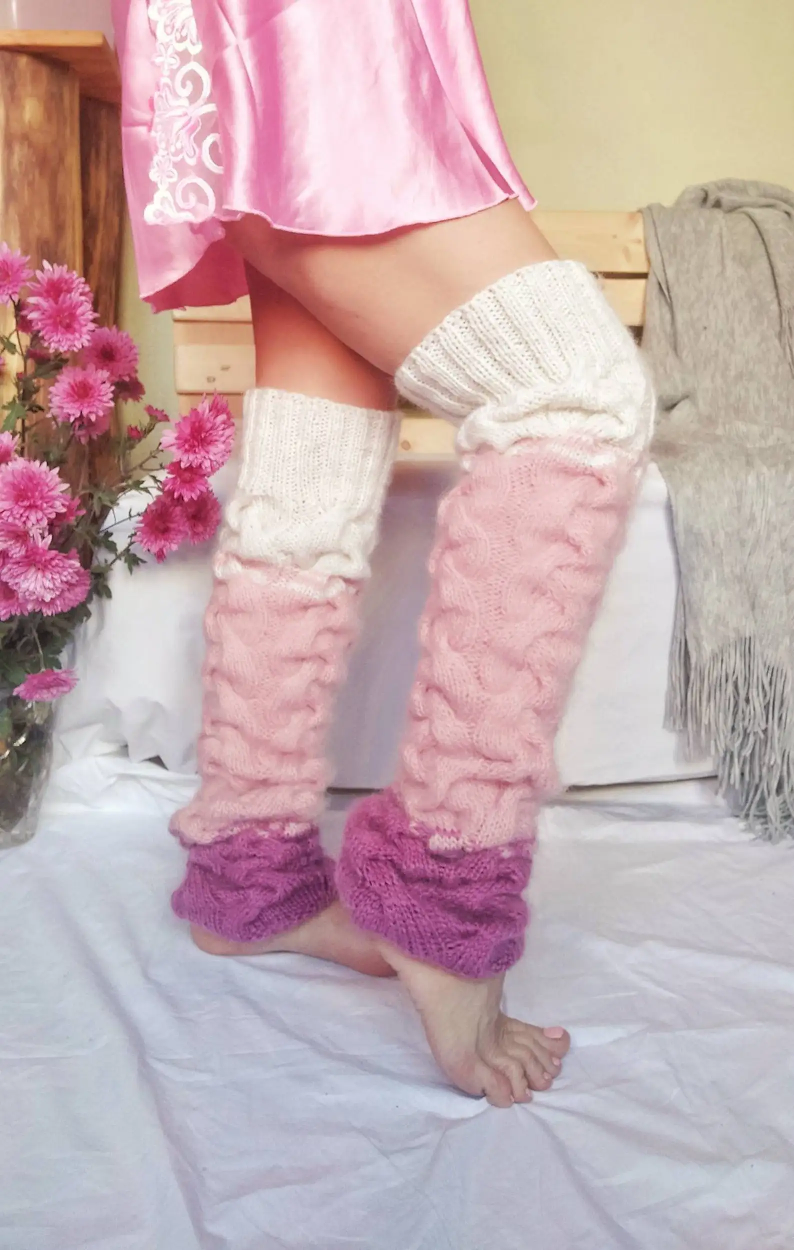 

Новинка, модные женские вязаные гетры в стиле пэчворк, гетры до бедра в стиле преппи, гетры в рубчик для девочек-подростков, горячая Распрода...