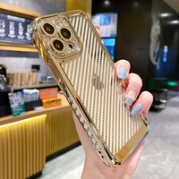 luxury silicone carbon fiber texture plating transparent case for iphone 13 12 11 pro max xr x xs 7 8 plus se shockproof cover