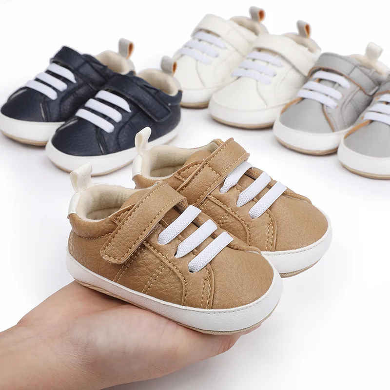 2023 Baby Unisex PU Leather Shoes Baby Boy Girl Sneakers Rubber Soft Bottom Non-slip Casual Newborns First Walkers Crib Shoes