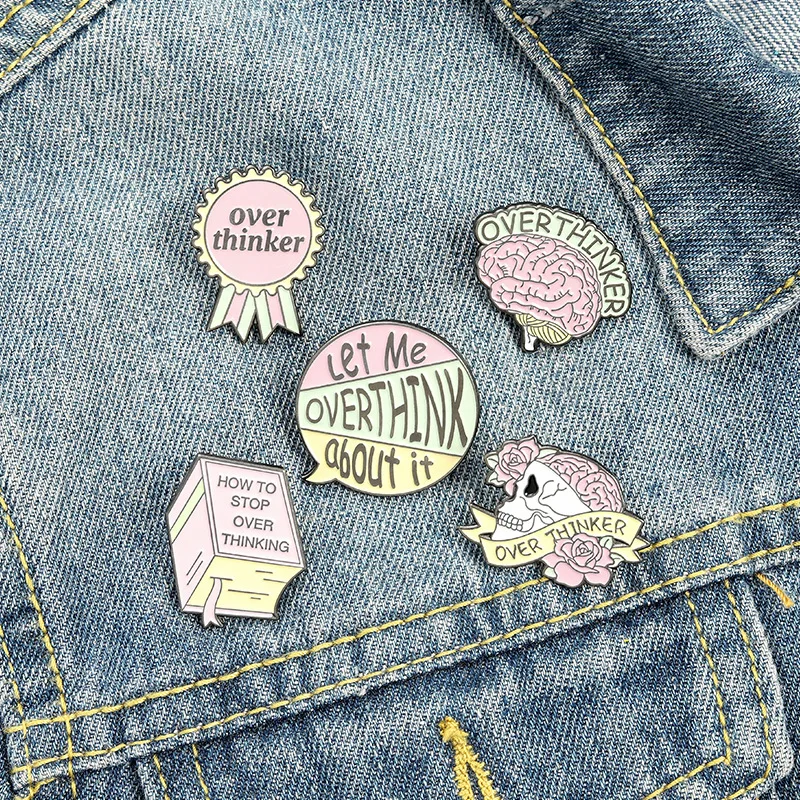 

Overthinker Enamel Pin Custom Overthinking Award Brain Skull Book Brooches Bag Lapel Pin Cartoon Badge Jewelry Gift for Friends