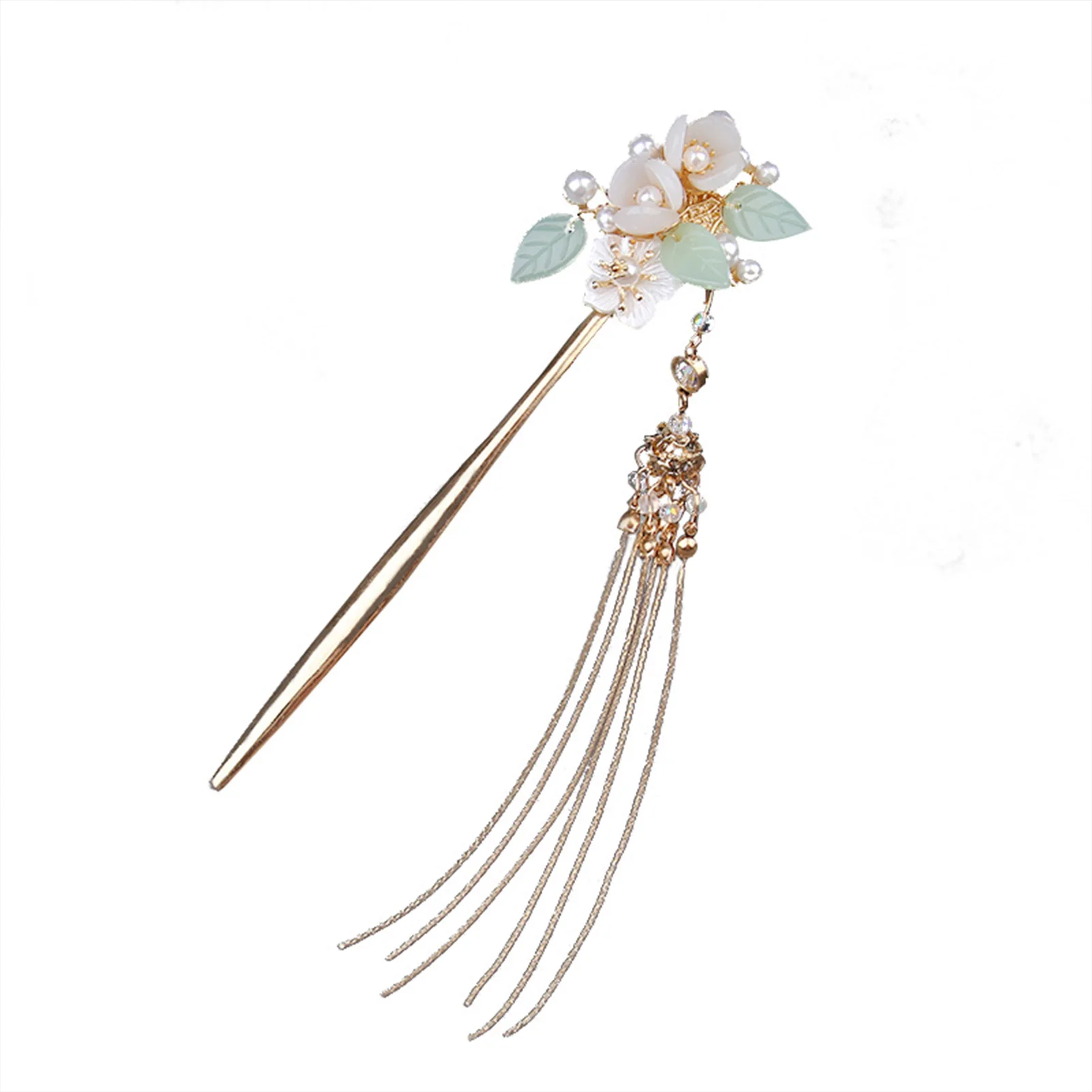 

Colored-Glaze Ethnic Style Hair Chignon Woman Metal Bun Holder with Pearl Fringes for Women Girls and Hairdressing Salon