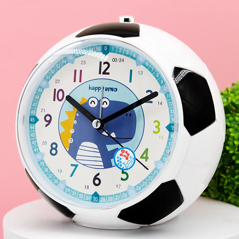 

New Children Use Cute Cartoon Football Double Music Alarm Clock Mute Sweep Second Doze Off Night Light Teaching Clock Desk Clock