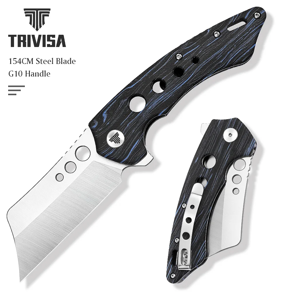 TRIVISA Folding Pocket Knife with Flipper for Man, EDC Outdoor Camp Hunting Folded Knives with Clip,3.3