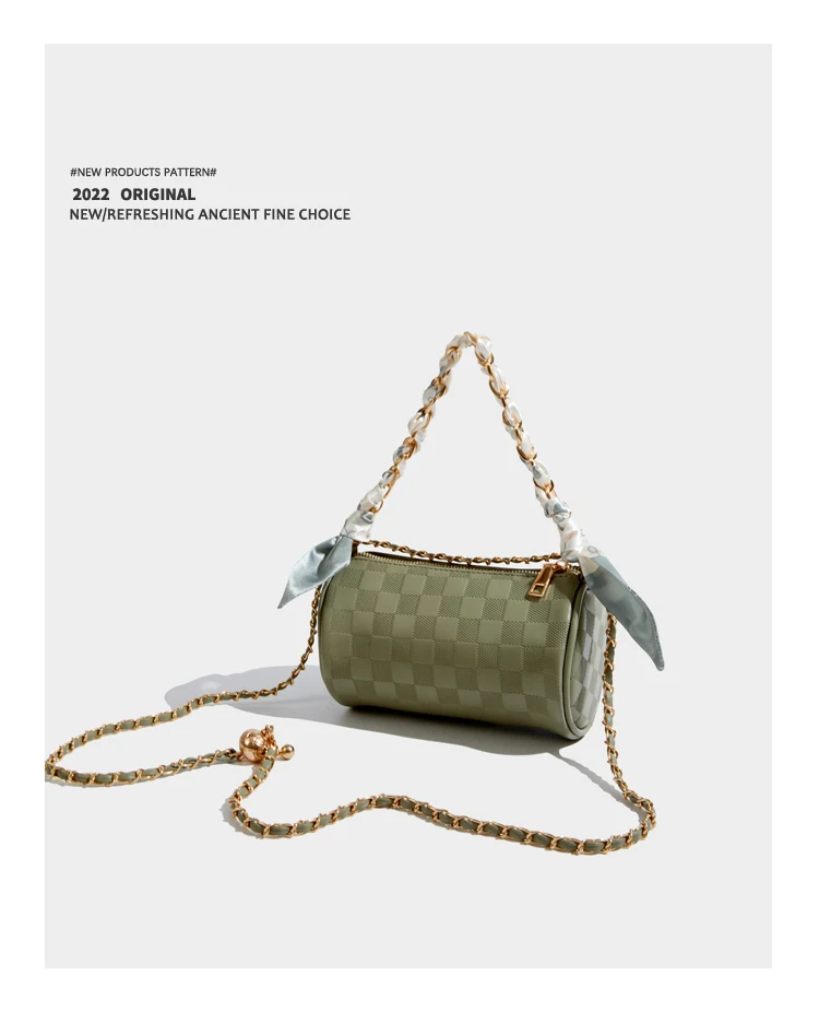 Elmsk 2022 Fashion Silk Plaid Texture Retro Chain Bag Women Ins Blogger French Handbag Casual Messenger Bag Women